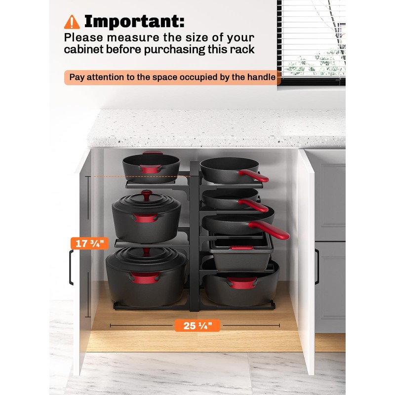 MUDEELA 8-Tier Pots and Pans Organizer under Cabinet, 15.83" Height