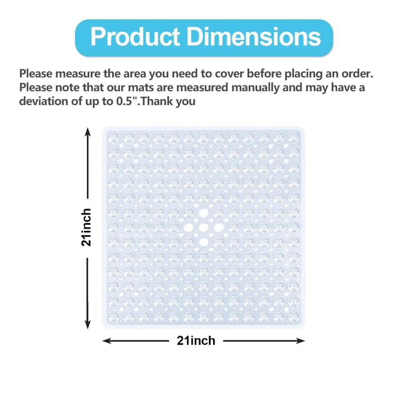 21 x 21 Inch Shower Stall Mat Non Slip, Square