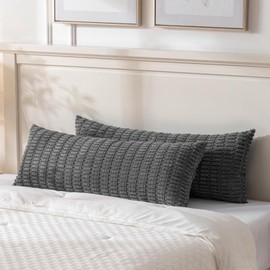 Fancy Homi 2 Packs Dark Grey Long Body Lumbar Decorative Throw Pillow Covers 14x36 Inch for Bed Couch Bedroom Bench, Soft Corduroy Rectangle Solid Pillow Case, Rustic Farmhouse Boho Room Decor
