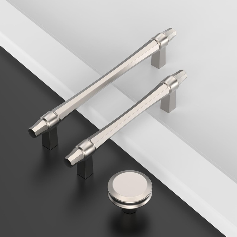 Amerdeco 10 Pack Brushed Satin Nickel Cabinet Pulls 5 Inch(128mm)