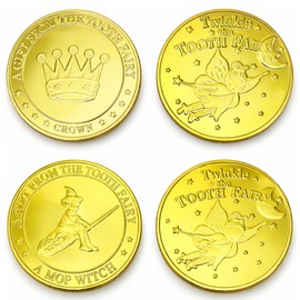 Tooth Fairy Gold Coins – 2 Pieces Commemorative Fairy Game Tokens with Storage Bag or Box – Reward Coins for Lost Tooth Surprise – Tooth Fairy Gifts and Souvenirs for Boys, Girls and Children