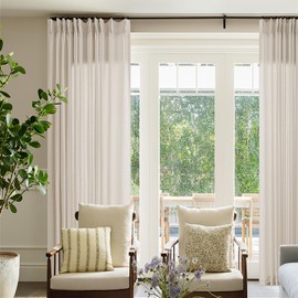 Beige Tan Linen 102 Inch Curtains 72 Inch Wide for Living Room Divider Privacy Pinch Pleated Drapes Hooks Rings Back Tab Farmhouse Light Filtering Extra Wide Sheer Curtains for Patio Balcony 72x102