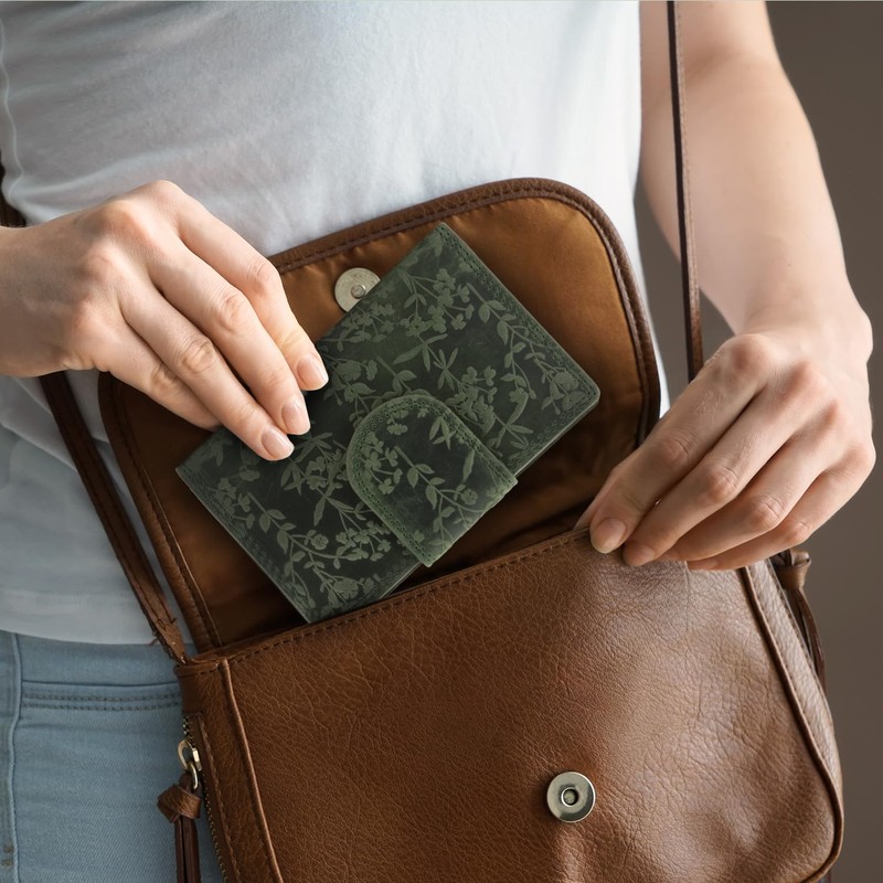 ekavale Ladies Floral Pattern RFID Protection Leather Multi Pocket Tri