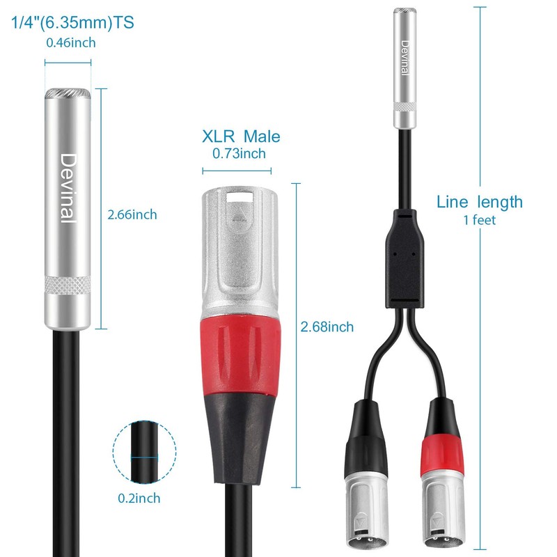 Devinal 1/4 inch Female to Dual XLR Breakout Cable, 6.35mm