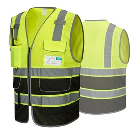 COOLJOB 9 Pockets Reflective Mesh Safety Vest for Men, Hi-vis Work Vest for Construction, Class 2 ANSI Standard, Yellow Small 1 pack