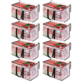 BlissTotes BlissTotes Moving Bags, 8-Pack Storage Bags, Heavy Duty Extra Large Moving Totes, Clear moving Bags, Reinforced Handles & Tag Pocket, Christmas Totes (93L-8 Packs)