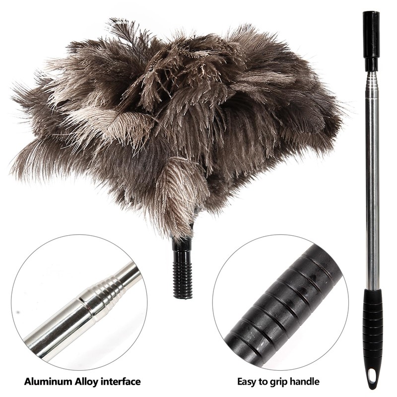 Extendable Ostrich Feather Duster 26"-79", Real Fluffy Ostrich Feather Duster,