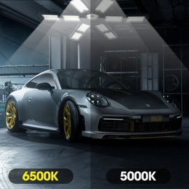 PINSAI 2 Packs LED Garage Light,Super Bright Screw in E26/E27 Ceiling Shop Work Lamp, 280W 30000 Lumen Deformable Basement Bulb Fixture with 12+1 Adjustable Panels, Lighting for Workshop, Attic