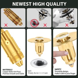 Universal Bathroom Sink Stopper, 1.1~1.5'' Stainless Steel Sink Draw Stopper, Bullet Core Push Type No Overflow Pop Up Sink Drain Plug Bathtub Sink Strainers (Gold)