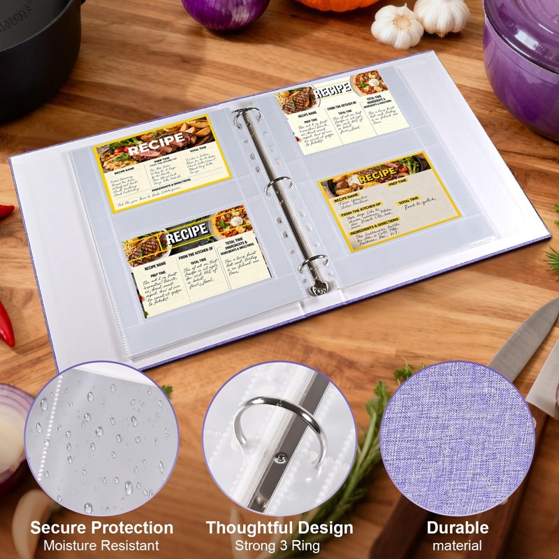 30 Pack 120 Pockets 4x6 Recipe Card Sleeves,3 Ring Binder
