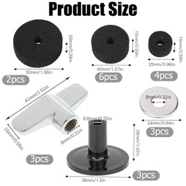 Cymbal Replacement Accessories, 21-Piece Drum Felt Accessories, Drum Felt Pad, Cymbal Stand Accessories, Cymbal Replacement Accessories, Cymbal Felts with Wing Nut and Washers for Drum Set (Black)