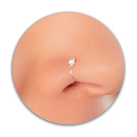 Thin Nose Hoop 24 Gauge 925 Silver - Tiny 24g Nose Hoop With White Opal - Hypoallergenic Nose Ring 8mm Diameter 0.3 Inches - Nose Jewelry for Women Men Unisex