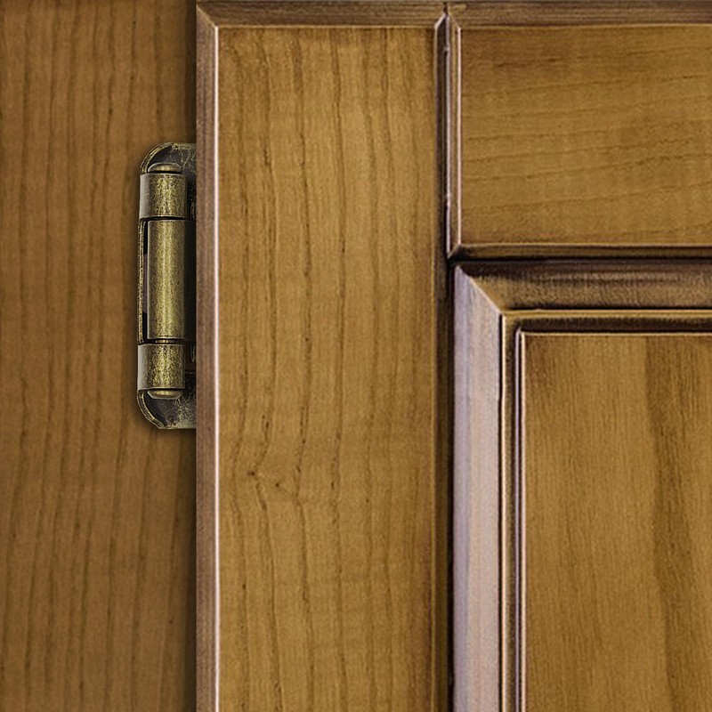 1/2" Overlay Partial Wrap Cabinet Door Hinges, Antique Brass Self
