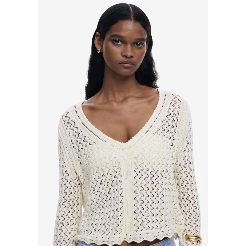 Desigual Women's Cropped Openwork Sweater White