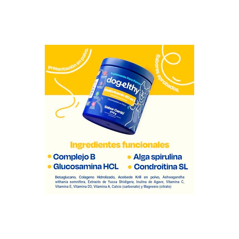 Dogelthy Multivitamin 20 en 1. Suplemento Multivitamínico para Perros