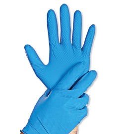 FRANZ MENSCH Pack of 100 Nitrile Gloves Power Grip Light Powder-Free Pack Blue 8/M L 24 cm Protective Gloves Catering Gloves Industrial Gloves Assembly Gloves