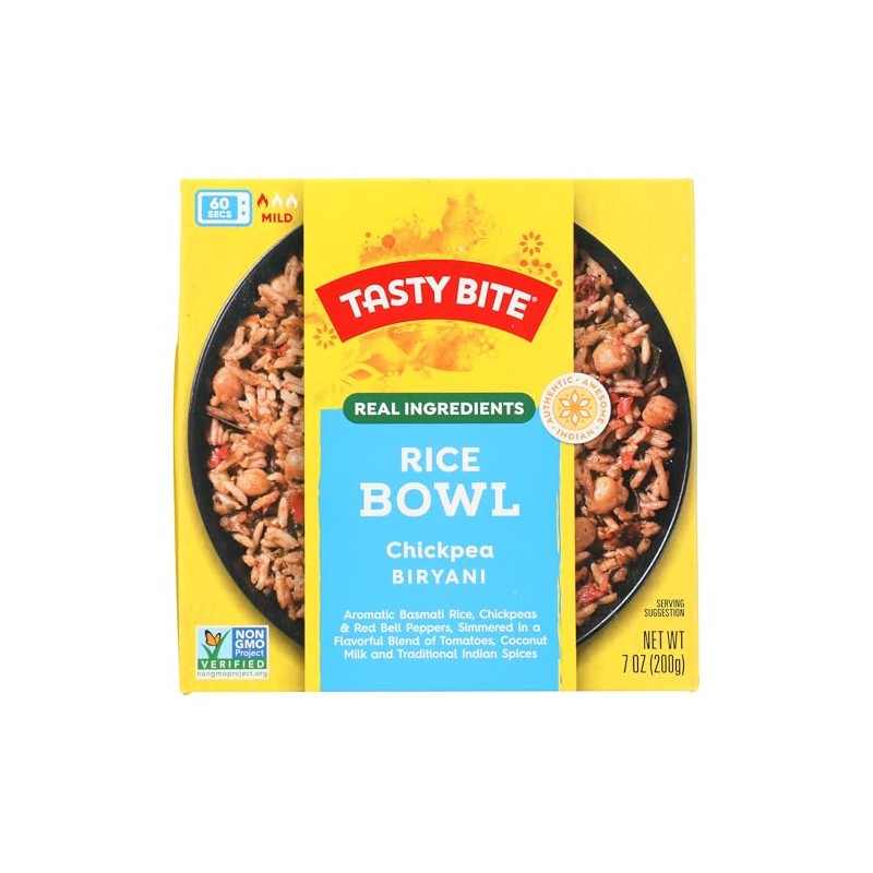 Tasty Bite Chickpea Biryani Rice Bowl, Mild, Vegan Friendly, Kosher,