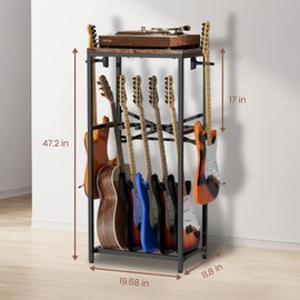 storenization Guitar Stand for Multiple Guitars, Guitar Rack for Acoustic Guitar, Electric Guitar, Bass and Ukulele, Rustic Guitars Display Stand with 2 Guitar Hangers