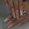 Glitter Gradient Pink Press on Nails Long French Fake Nails