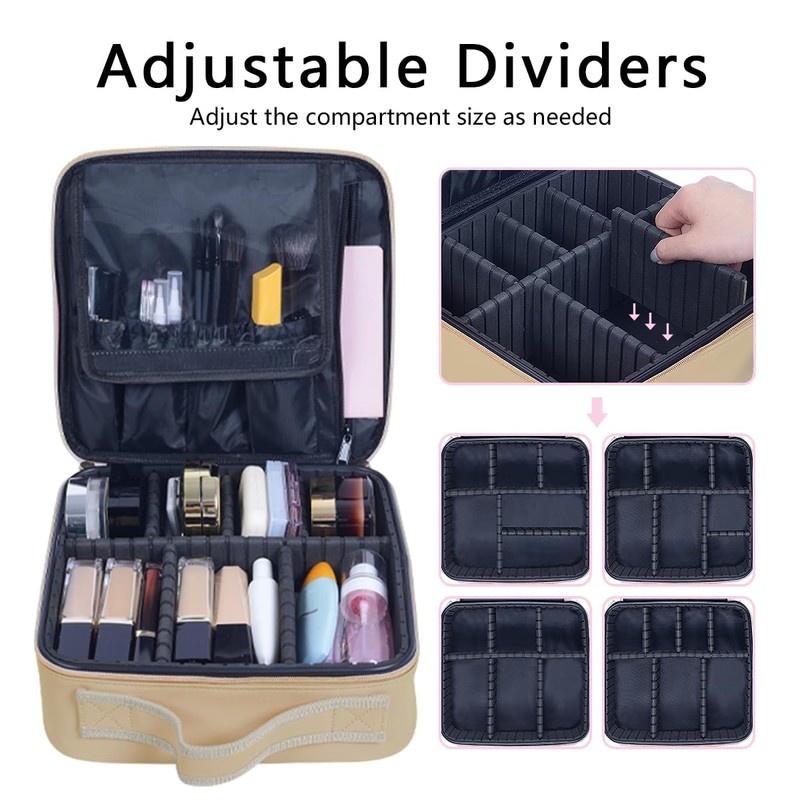 TANPADUAJI Makeup Bag Organizer Travel Case with Adjustable Dividers Light