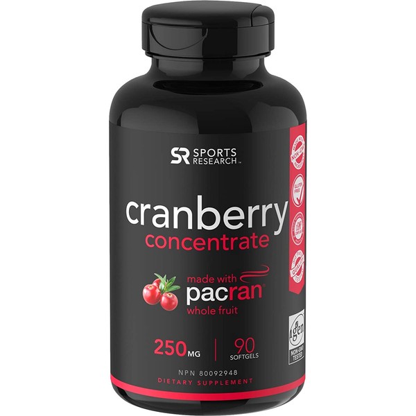Cranberry Whole Fruit Concentrate (Triple Strength) equivalent to 12500mg of Fresh Cranberries ~ Made with clinically Proven Pacran® ~ Non-Gmo & Gluten Free (90 Softgels)