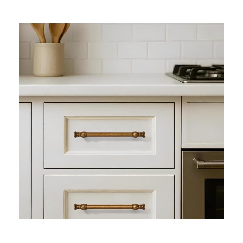khtumeware 2 Pack 3-1/2inch(89mm) Hole Center Antique Brass Cabinet Pulls