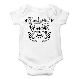 Belle Homie Hand Picked For Earth By Grandma In Heaven - Funny Baby Essentials Bodysuit - Newborn Boy Outfit (Newborn, White)