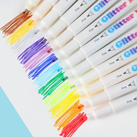 Sunshilor Glitter Markers Highlighter Pens Fine Point Fluorescent Color for Journaling Coloring Drawing Lettering Scrapbook Crafts