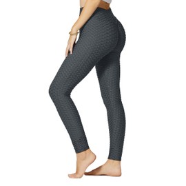 Conceited Charcoal Grey TIK Tok Leggings for Women Ruched Butt Anti Cellulite Textured Bubble - T09-Charcoal-SM