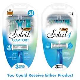 BIC BIC Soleil Comfort 4-Blade Disposable Razors for Women Sensitive Skin Razor for a Smooth and Close Shave, 3 Piece Razor Set