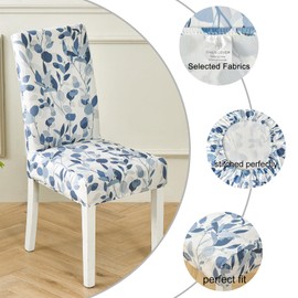 HZDHCLH Chair Covers, Set of 4 Chair Covers, Stretch, Removable, Washable, Dining Room Chair Protective Seat for Hotel, Restaurant, Kitchen, Wedding Party (Blue Leaves/4 Pieces)