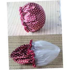 Healvian 4pcs Bath Satin Double-deck Washable Shower Dot Wine Base Hair Protection Hat for Bathing