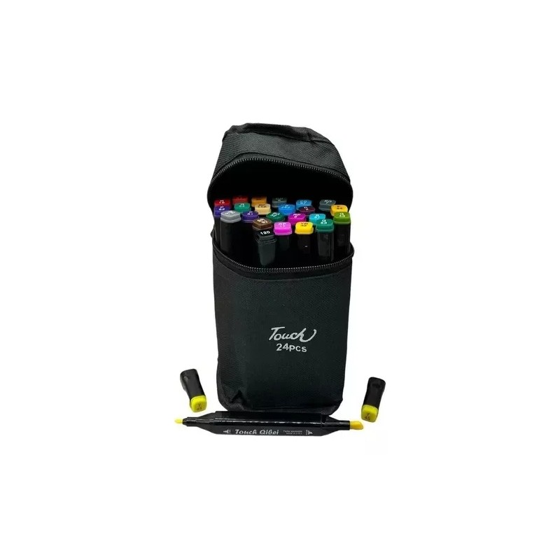 CL Estuche Negro 24 Plumones Marcadores Doble Punta