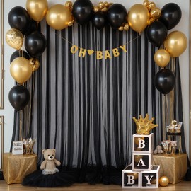 Black Backdrop Curtain Sheer Tulle Backdrop Curtain for Birthday Party Baby Shower Wedding Black Drapes for Backdrop for Photo Booth Photography Background Decorations 2 Panels 5ft X 10 ft