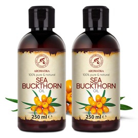 AROMATIKA Sea Buckthorn Fruit Carrier Oil Set 2x250ml - 100% Pure & Natural Cold Pressed Unrefined Hippophae Rhamnoides Oil for Hair, Face & Body - Massage, Aromatherapy, Relaxation & Spa