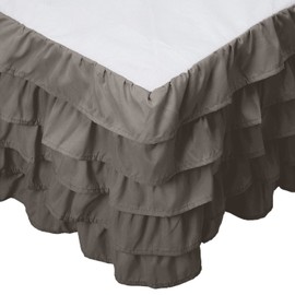Elegant Comfort Leila Collection Multi-Ruffle Bed Skirt, 1500 Thread Count Egyptian Quality, Easy Fit Dust Ruffle, 15 inch Drop, Wrinkle and Stain Resistant, MultiRuffle, Twin, Mink Gray