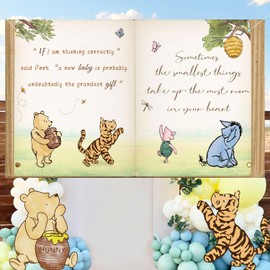 Vintage Pooh Baby Shower Decorations Quotes Backdrop Banner, Classic Original Winnie Bear Storybook 100 Akre Forest Photo Backdrop Winnie Nursey Wall Decorwith for Boys Girls 5x3Ft