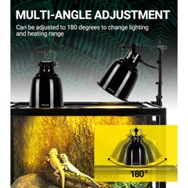 REPTI ZOO Reptile Heat Lamp Cap Deep Dome Reptile Light Fixture Polished Aluminum Alloy Heat Lamp Fixture for Lizard, Bearded Dragon, Turtles, and Snake Terrarium, Max 100W 5.5 Inches Black