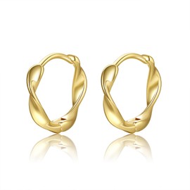 IUITY Gold Earrings, Hoop Earrings for Women 14K Gold Plated Chunky Hoop Ear Rings for Women | Lightweight Statement Twisted Endless Wave Hoops Earrings, Yellow Gold Plated, No Gemstone