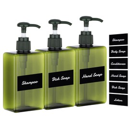Segus Empty Refillable Soap Dispenser, 3 Pieces 280ml Pump Bottle Dispensers, Bathroom Bottles with Labels, for Lotions, Shampoo, Conditioner (Dark Green)