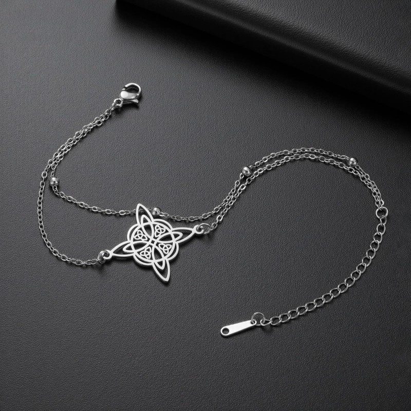 TEAMER Adjustable Witches Knot Bracelet Stainless Steel Dainty Double Layer