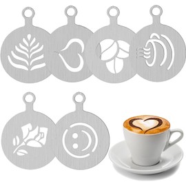 Kaffeeschablonen aus Edelstahl, 6 Pcs Kaffee-Dekorationsschablone cappuccino schablonen kaffee schablonen kaffee Latte Art Schablonen tortenschablone für Kaffee Kuchen Dekorieren