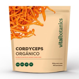 Extracto de Hongo Cordyceps Orgánico en Polvo 100g / 100 Porciones | Hongos Adaptogenos Nootropicos | Suplementos Alimenticios Libres de Gluten, Vegano y Apto Keto para más de 3 meses de consumo | VITALBOTANICS