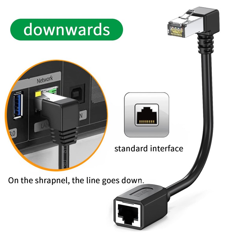 Paquete de 2 cables de extensión Cat6 de 90 grados,