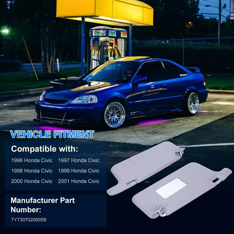 Pair Gray Interior Sunvisor Fit for Honda Civic 1996-2001 Left