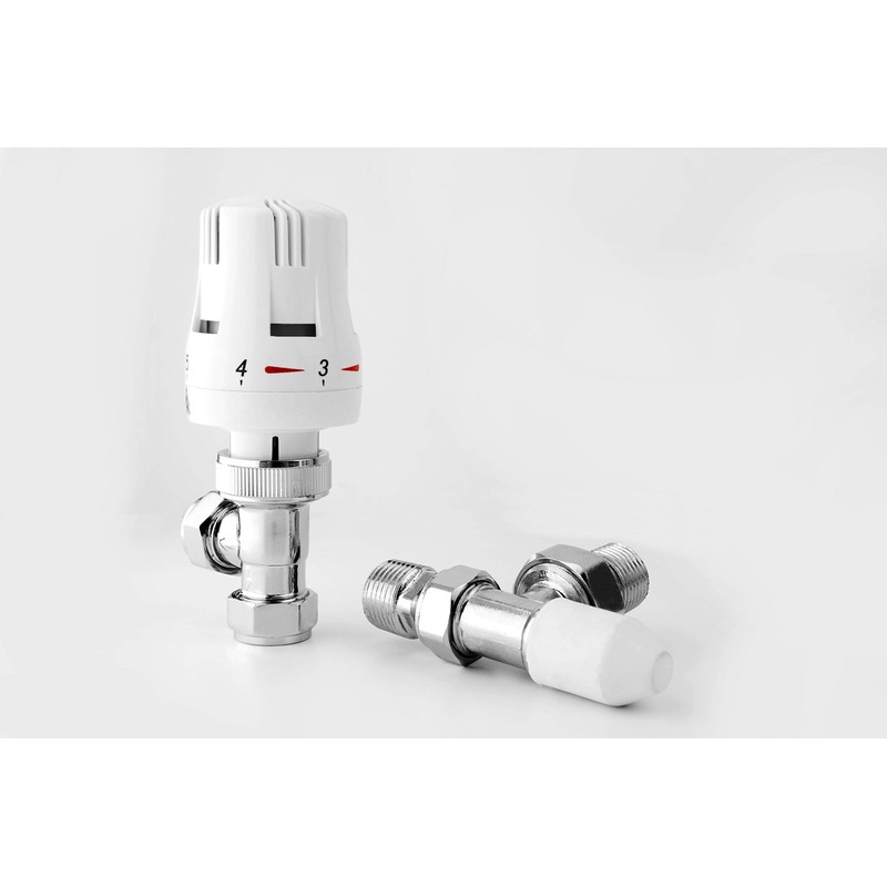Greened House Trieste Angled White Thermostatic Radiator Valve Bi-Directional/Towel Rail