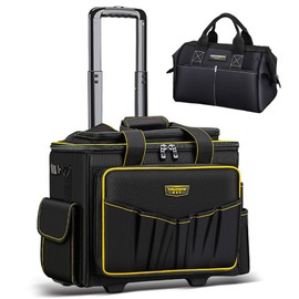 PISKGODSF Large Rolling Tool Bag with Double Wheels, Portable Tool Bag with Wheels, Waterproof Roller Tool Bag, Wheeled Tool Bag with Multiple Pockets