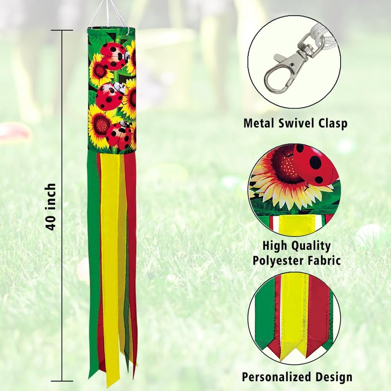 Dusnodu Ladybug Windsock Flag 40 Inch Durable Outdoor Hanging Decoration