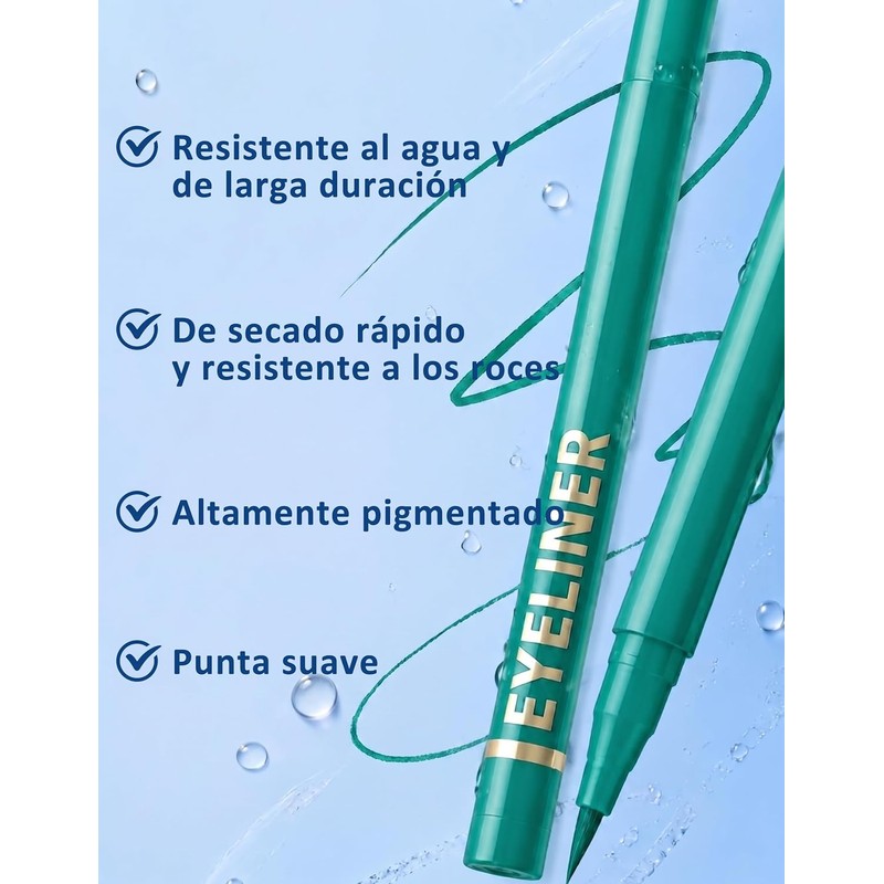 Erinde Delineador Líquido Waterproof, Larga Duración & Alta Pigmentación,#D06 Azul