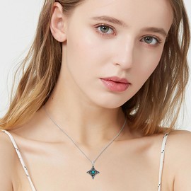 BETHZA Genuine Turquoise Cross Necklace for Women 925 Sterling Silver Celtic Cross Pendant Irish Cross Pendant Necklace Gifts for Birthday Christmas,18+2"